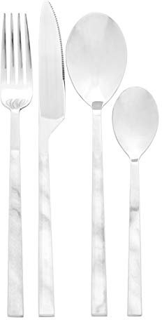 Premier Housewares 16 Pc White Faux Marble Cutlery Set | Stainless Steel Cutlery Set with Polished Finish | Sleek Design Cutlery Set for 4 | Forks, Knives and Spoon Cutlery Set