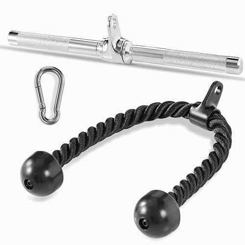 Yes4All 5SU6 Combo Rotating Straight Bar and Tricep Rope Cable Attachment/Tricep Pull Down Rope – Cable Bar for Strength Training, Red