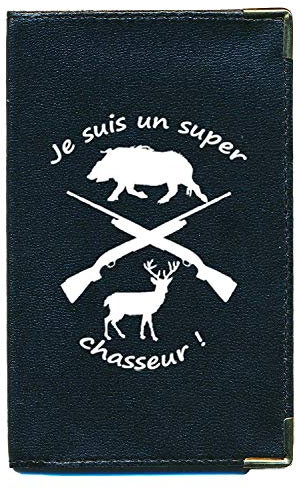 Syl'la Etui Porte Carte Grise Papier Voiture en Simili Noir personnalisé Super Chasseur avec prénom pour Homme - Fabriqué en France
