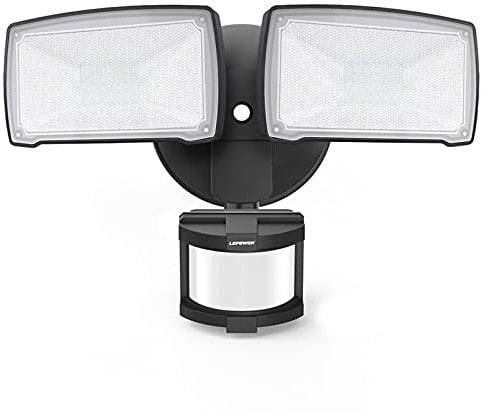 LEPOWER LED Security Lights Motion Sensor Light Outdoor, 30W 3200LM Motion Security Light, 5500K, IP65 Waterproof, 2 Head Motion Detector Flood Light for Garage, Yard, Porch, Black (Not Solar Powered)