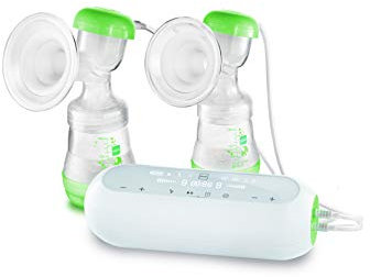 MAM 2-in-1 Double Electric Breast Pump | Quiet and Comfortable Pumping | Soft Silicone Breast Funnel | Newborn Essentials | Green (Various Designs)
