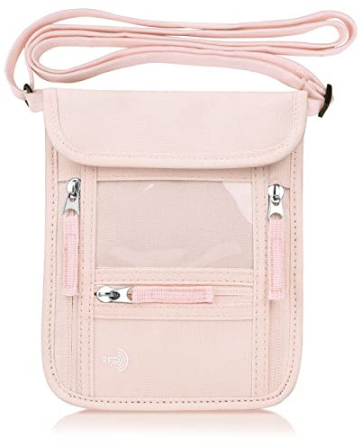 WALNEW Reisepass-Halter, Brustbeutel, Reisebrieftasche für Damen und Herren, RFID-blockierend, schmal, Reisebrieftasche mit Umhängeband, Rose, Klassisch