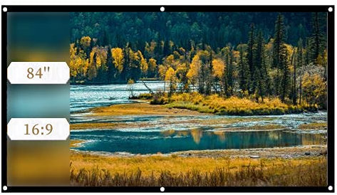 ASHATA Projector Screen,16:9 Projection Screen Thicken Portable Non-Crease Soft Polyester Projector Curtain for Projector Home Theater Outdoor/Indoor/Camping Movie,White,40-120 Inch (84in)