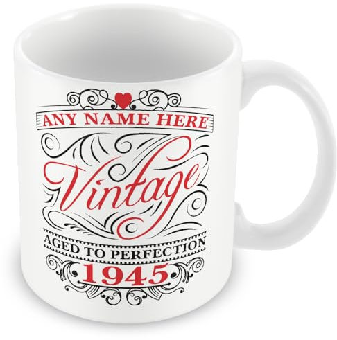 MUGGZ Vintage 1945 (Age 80) Customised Mug - Personalised 80th Birthday Gift Cup - Add Name - Red