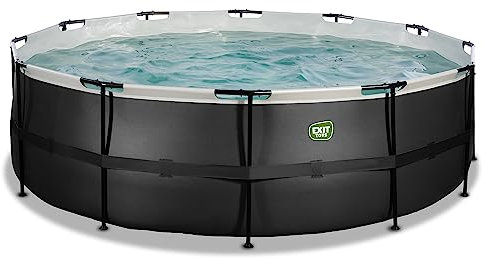 EXIT TOYS Piscine Black Leather - ø450x122cm - Grande Piscine Ronde à Cadre avec Pompe à Filtre à Sable - Piscine Extra Profonde - Cadre Solide - Échelle de Piscine Incluse - Noir