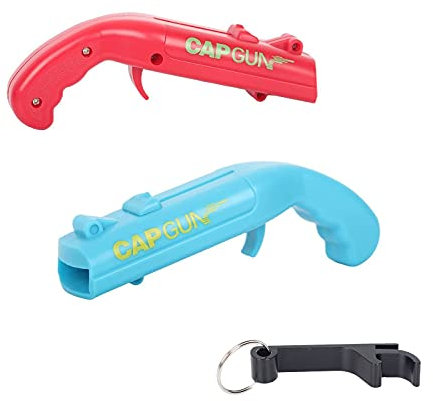 2 Pack Beer Bottle Opener Cap Gun - Beer Bottle Cap Launcher Bottle Opener, Novelty Bottle Cap Gun Bottle Opener for Shooting Game, Bar, Party - Shoots Over 5 Meters, with Bottle Opener Keyring