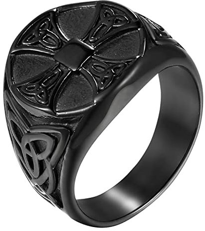 JewelryWe Schmuck Herren-Ring Edelstahl Vintage Wikinger Irische Trinity Keltische Knoten Kreuz Ringe Siegelringe Männer Bandringe Gravur, Schwarz Größe 76