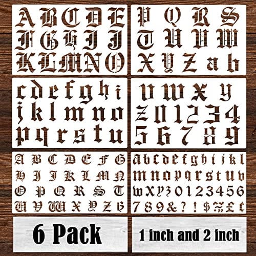 6 Stück alte englische Schablone, 5,1 cm, Buchstaben, Zahlen, Schablonen, wiederverwendbar, Gothic, Kalligraphie, Buchstaben zum Malen, Zeichnen, Schneiden, Buchstaben auf Holz, Vinyl, DIY, Handwerk,
