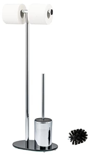 bremermann Stand-WC-Garnitur 3in1, WC-Bürste, Rollenhalter, mit Glassockel (Schwarz)