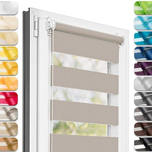 Estika Doppelrollo Klemmfix ohne Bohren - 30 cm x 120 cm - Grau-braun - 27 Stofffarben, Tag und Nacht Duo Rollo, Rollos für Fenster ohne Bohren, Fenster Sichtschutz (30 cm Stoffbreite)