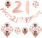 21st Deko Geburtstag,Banner Happy Birthday Girlande mit 12 Roségold Latexballons,6 Latexballons + 6 Konfetti Latexballons Geburtstag Dekoration Set für Mädchen 21st Geburtstag Party