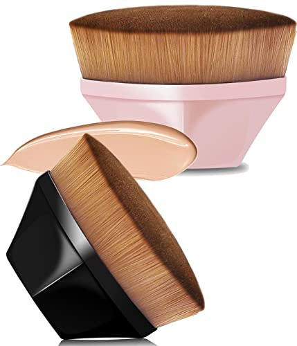 VICKSONGS 2STK Ideal für Professionelle Gesichtsbasis Pinsel, Kabuki Foundation Pinsel mit Box [60 g/leicht], Pinselbasis, Professioneller Kabuki Brush, Flüssiger Make up Pinsel (Schwarz + Rosa)