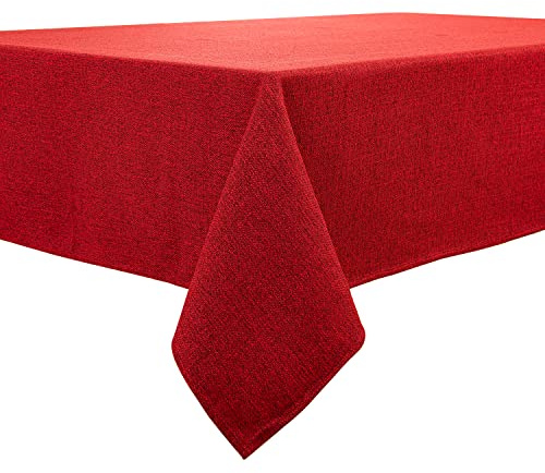 BALCONY & FALCON Table Cloth Waterproof Washable Ruby Red 230x335cm | Rectangular, Faux Linen, Heavyweight, Wrinkle Resistant, Wipe Clean, Farmhouse, Dining, Kitchen, Wedding, Party, Outdoor