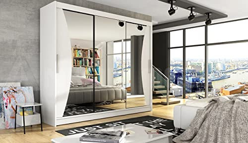 Easy Sofas and Wardrobes - Sliding 3 Doors Wardrobe 250 cm Aston IV - Mirror - Bedroom Furniture with Clothes Rail - Storage - Color: White