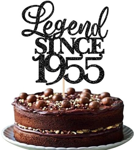 Xsstarmi 1 Pack Legend Since 1955 Cake Topper Glitter Happy 70th Birthday Cake Topper Cheers to 70 years Cake Decoration for Happy 70th Birthday Anniversary Party Decorations Black