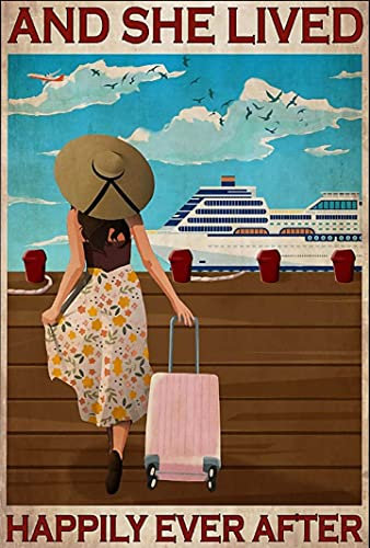 And She Lived Happily Ever After Poster, Girl Traveling Poster, Love Traveling Poster, Go Traveling Poster, Vintage Reiseposter 20,3 x 30,5 cm