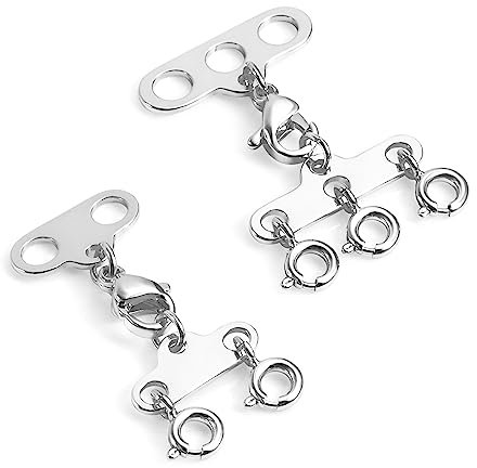 ALEXCRAFT Silver Necklace Layering Clasps, 2Pcs Multi Strands Tube Lock Necklaces Separator White Gold Layered Clasps Bracelet Connector 2 3 Sterling Jewelry