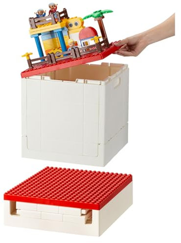 SHIMOYAMA Zusammenklappbare Aufbewahrungsbox mit Baugrundplattendeckel für Duplo-Blöcke, 26Qt. Stapelbare Aufbewahrungsbehälter, 25L faltbarer Mehrzweckbehälter für Lego Duplo-Steine (Red)
