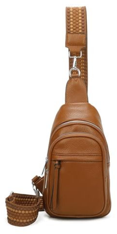 OBC Damen Bodybag Sling Tasche Rucksack Gürteltasche Crossbag Crossover Schultertasche Crossbody Brusttasche Umhängetasche Cognac V1.