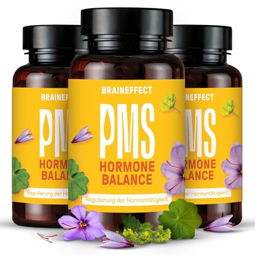 BRAINEFFECT Hormon Balance | Premium Natürliche Zyklusregulierende PMS & Wechseljahre Kapseln | Ohne Nachteiligem Mönchspfeffer | Botanicals, Vitamin B6 & Magnesium | 60 Kapseln