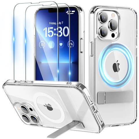 Niunisi Magnetic Case for iPhone 13 Pro Max, Slim Kickstand with Screen Protector Compatible with Magsafe Shockproof Matte Phone Case Cover (Clear, for iPhone 13 Pro Max 6.7 inch)
