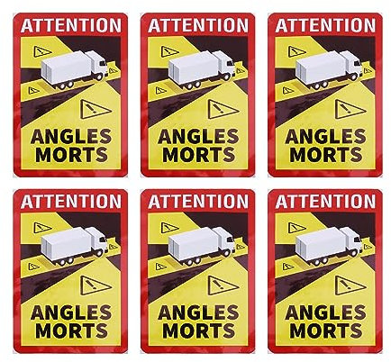 6 Stück Toter Winkel Warnschild Attention Angles Morts Aufkleber, 25 X 17 cm, PVC Wasserfest Selbstklebend Aufkleber für LKWs