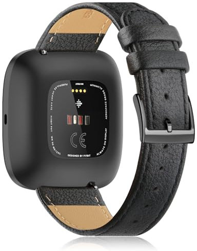 Tuocal Lederarmband Kompatibel für Fitbit Versa 2 Armband Fitbit Versa Armband Leder, Weiches Ersatzarmband für Fitbit Versa/Fitbit Versa 2 Damen Herren, Schwarz