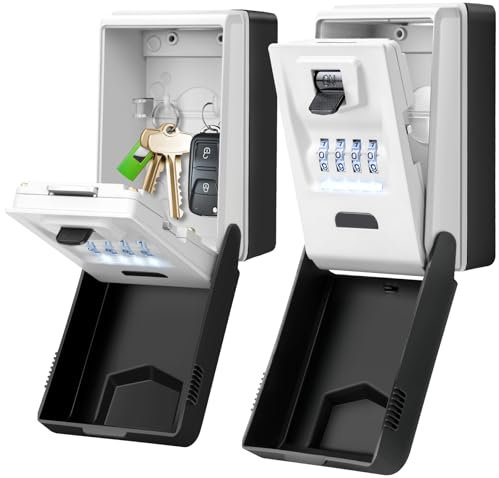 KTUEOV Key Boxes Wall Mounted, Key Safe Box With Light Up Dial 4 Digit Key Lock Outdoor Large Key Box With Code Lockbox for Keys with Weatherproof Cover Key Storage for Home Garage Office School