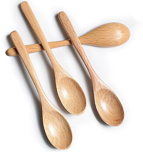 MEIYAHOME 6inch Wooden Coffee Spoon Natural Beech Wood Spoon Afternoon Tea Leisure Dessert Spoon,Tea Spoon,Wooden Mixing Stirrers for Sugar Salt Honey Milk (4 Pcs)