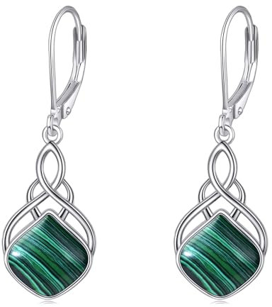 Irische Keltische Knoten Leverback Ohrringe - Sterling Silber Malachit Dangle Ohrringe für Damen & Mädchen - Schmuck Geschenke