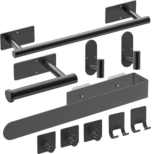 AIKER Toalleros de Baño Sin Taladro,Versión Completa Juego de Toallero de Baño 10PCS Rectángulo,Acero Inoxidable SUS304 Espesada Accesorios Baño,Perforación De Agujeros O Instalación Autoadhesiva