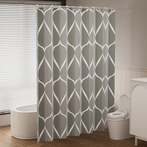 AwmnSrman Shower Curtain - Grey Shower Curtain with 12 Shower Curtains Hooks, Quick-Drying Modern Elegant Design Polyester 180 x 200cm