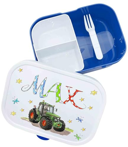Brotdose personalisiert Trecker rote Felgen, incl. Trennung und Gabel, Rosirosinchen