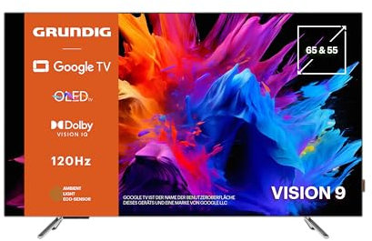Grundig 65 GOB 9480 Fernseher 65 Zoll (164 cm) Google TV, OLED TV, 4K UHD, Dolby Vision IQ, Dolby Atmos, 60 W Sound, Hey Google Sprachsteuerung, Smart TV, Bluetooth, Silber