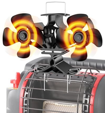 HIDALIFE Wood Stove Fan for Heater, 8 Blades Heat Powered, Dual Motor Fan with Bracket Compatible for Propane Heater, Thermal Fan for Gas Wood Burner Stove Tent Camping Accessories