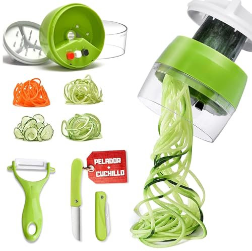 Espiralizador de Verduras. Pelador Verduras Incluido | Rallador de Verduras | Espiralizador de Verduras | Sacapuntas Calabacin | Espaguetis Calabacin Maquina | Cortador de Verdura
