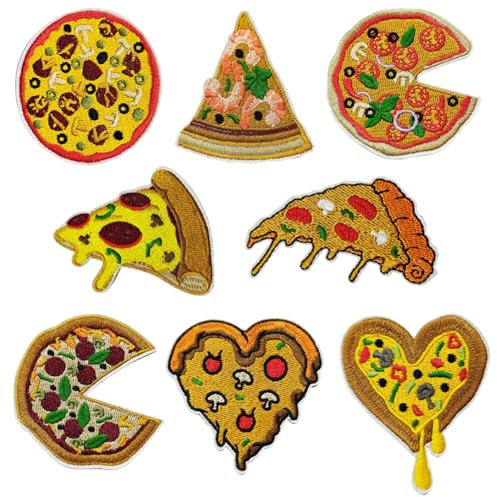 JMZLLRX 8 Stück Pizza Patches zum Aufbügeln Bügelflicken Kinder, Lebensmittel Bügelflicken DIY Patch Sticker für Kleidung Kleid Hut Jeans