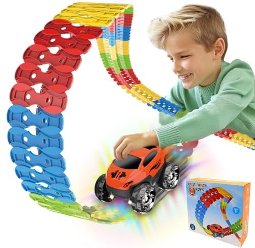 Xwin sportseries Kids Flexible Track Set 184-Piece with Racing Car, LED Toy Car, Construction Track Playset Build Your Own Road Adventure Game, Fun Creative Learning Toy, Gift for Toddlers Children