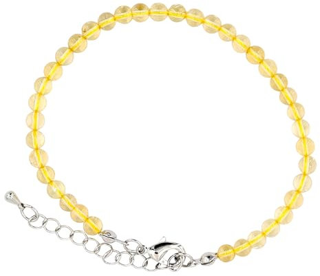 Taddart Minerals Bracelet de cheville en citrine naturelle avec boules de 4 mm et rallonge - Fait main
