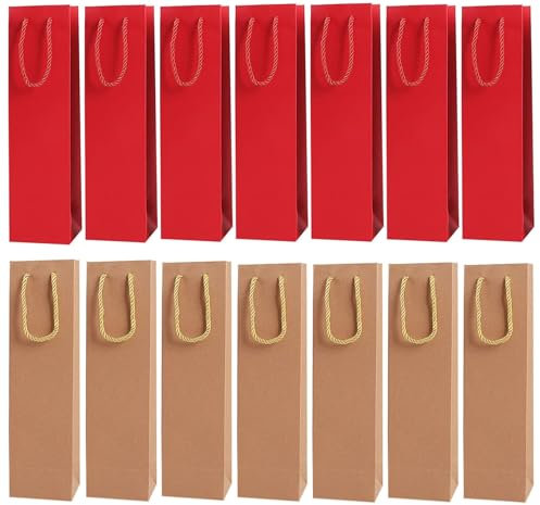 Sacchetto Regalo per Vino, 16 Pezzi Sacchetti Porta Bottiglie di Vino in Carta Acchetti Regalo per Vino Premium con Manici Sacchetto Vino per Natale, Matrimoni, Anniversario, Feste