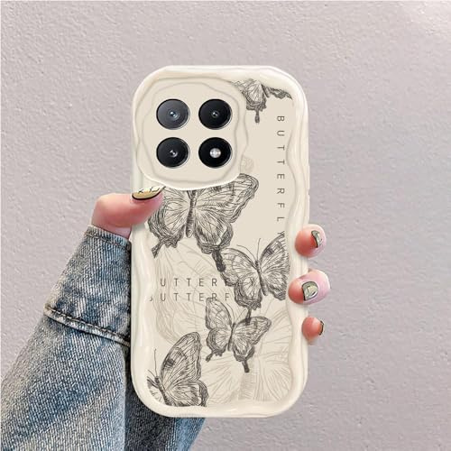 Compatibile con Xiaomi Poco X6 Pro 5G Bianco Cover | Farfalla Custodia Onda Silicone Morbido