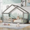 MURUL Kinderbett Hausbett Robuste Lattenroste mit Schornstein Rausfallschutz, Kiefernholz Haus Bett for Kids (Grau)
