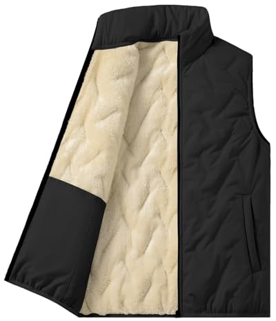 LBL Men's Gilet Fleece Body Warmer Winter Warm Sleeveless Jacket Stand Collar Windproof Outerwear Vest Tops BS031 Black XL