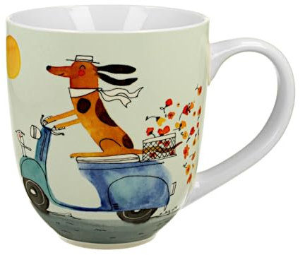 DUO Dogs World JUMBO XXL Becher 1000 ml DOG ON A SCOOTER, New Bone China Porzellan