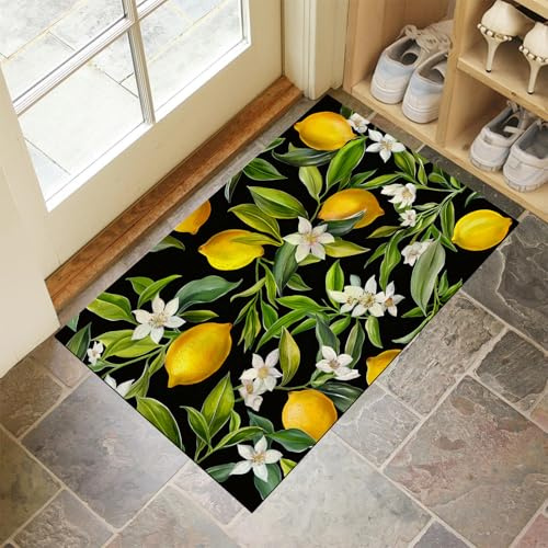 Washable Door Mats Indoor And Outdoor - Non Slippery Heavy Duty Large Rubber Doormat, Fruit Lemon Orange Floor Mat, Perfect Dust Grabbing Doormats For Kitchen Entrance Lemon Tree-Colorful*3 40X60Cm
