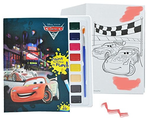 alles-meine.de GmbH Malbuch/Malblock - mit 8 Wasserfarben + Pinsel - Cars Lightning McQueen - Malvorlagen Autos Cars Auto - Aufkleber für Jungen Malbücher Farben Vorlagen -..