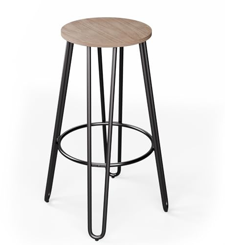 blumfeldt Bistrostuhl – Industriestil Holzsitzfläche Ø33 cm, Stahlrahmen mit Fußstütze, Robuste & Elegante Barhocker, Leicht zu Reinigen, Barhocker, Eiche