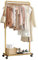 Sakugi Kleiderständer - Kleiderständer auf Rollen, Kleiderstange mit Aufbewahrungsgitter, Robuster Metall-Garderobenständer für Kleider, Kleider, Pullover, Mäntel, Clothes Rack (Gold, Mittel)
