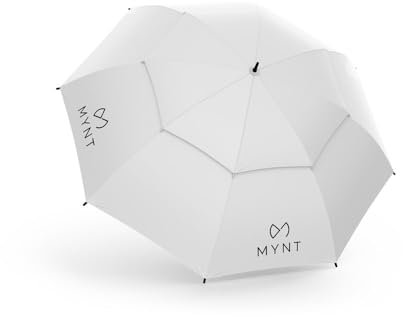 MYNT Pro Rain Automatik Golfschirm XXL mit UV-Schutz | Doppelbaldachin | Durchmesser 150cm 60 Inch | Damen & Herren | Fiberglas | sturmfest | Regenschirm | groß (Weissgrau/Dunkelblau inkl. UV-Schutz)
