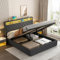 MYBOO Upholstered Ottoman Bed, 5ft King Size Bed Frame with Storage, LED and USB, Gas Lift Up Upholstered King Size Bed Frame with Button Tufted Storage Headboard and Slats, Linen, No Mattress, Grey